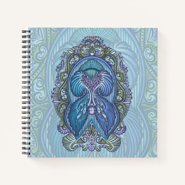 Cuaderno Diseño Ornate Blue & Verde azulado Mandala (Anverso)
