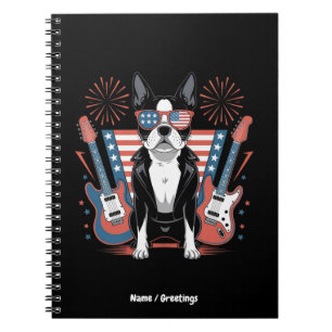 Cuaderno Diseño Patriótico de Perro Boston Terrier Amante d