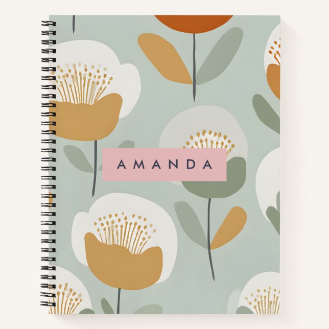 Cuaderno Diseño personalizado de flor retro en pasto suave (Anverso)