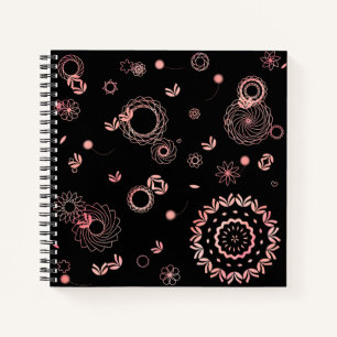 Cuaderno Diseño pintado a mano con flores rosa negro de dis