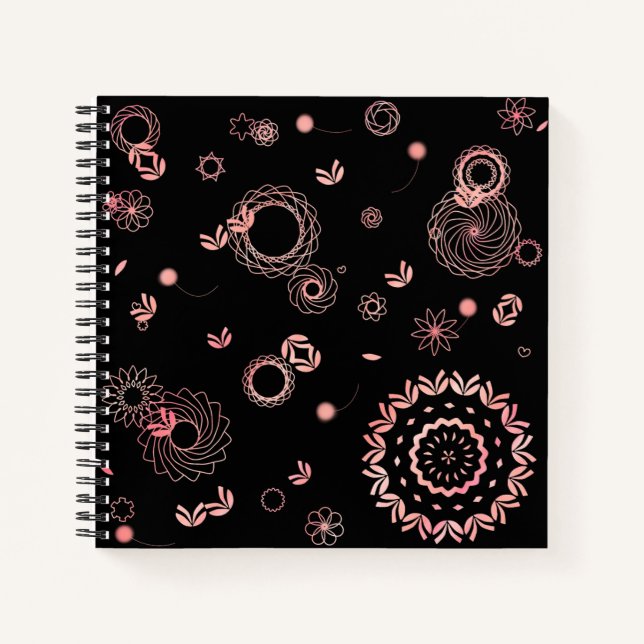 Cuaderno Diseño pintado a mano con flores rosa negro de dis (Anverso)