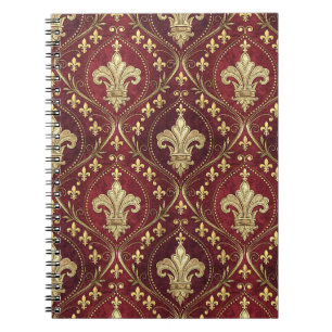 Cuaderno Diseño Real de Terciopelo Rojo con Flor de Lis Dor