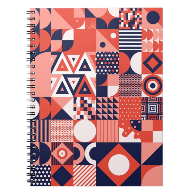 Cuaderno Diseño retro Bauhaus, geométrico colorido. (Frente)