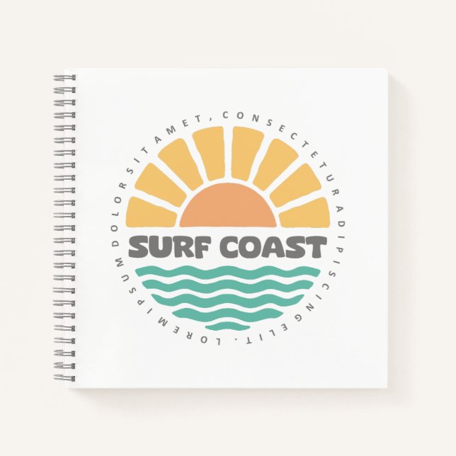 Cuaderno Diseño Retro de Puesta de Sol de la Costa de Surf  (Anverso)