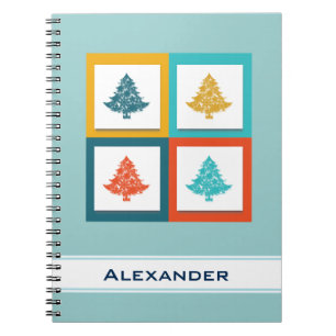 Cuaderno Diseño retro personalizado de 4 árboles de Navidad