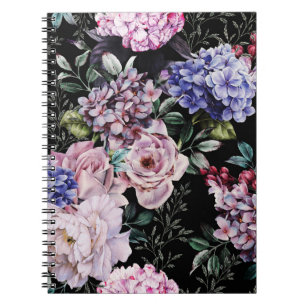 Cuaderno Diseño Seamless de la acuarela floral oscura