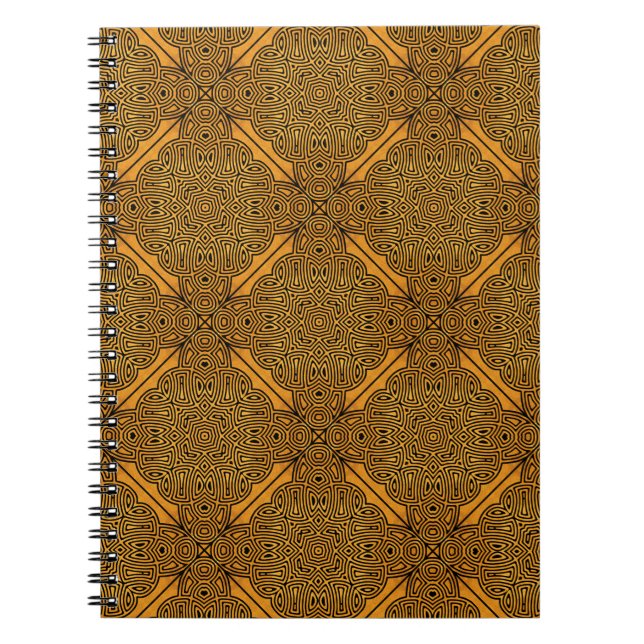Cuaderno diseño simétrico de baldosas doradas (Frente)