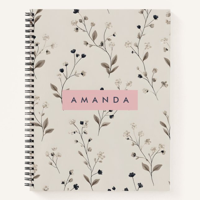 Cuaderno Diseño sofisticado de flores neutra personalizadas (Anverso)
