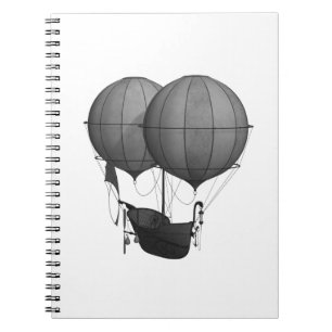 Cuaderno Diseño Steampunk Máquina voladora en blanco y negr