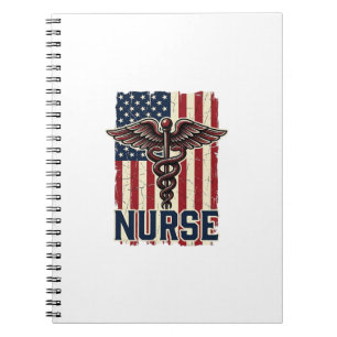Cuaderno Diseño trasero de bandera de enfermera vintage Cad