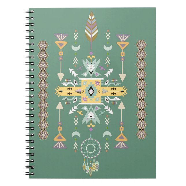 Cuaderno Diseño tribal amarillo y verde (Frente)