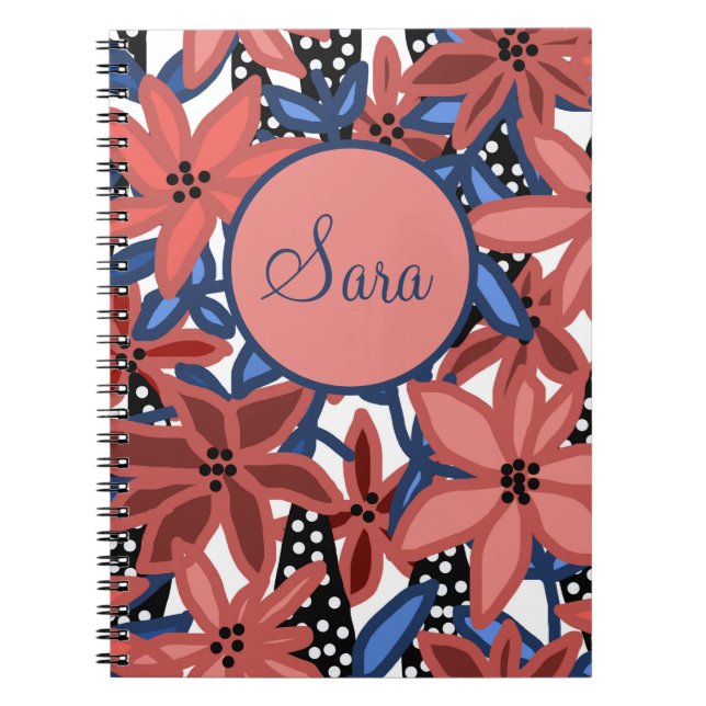 Cuaderno Diseño tropical floral rojo del diario personaliza (Frente)