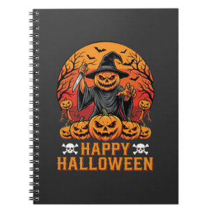 Cuaderno Diseño vectorial de bruja de calabaza espeluznante