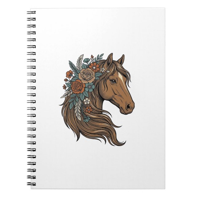 Cuaderno diseño vectorial de cabeza de caballo floral vinta (Frente)
