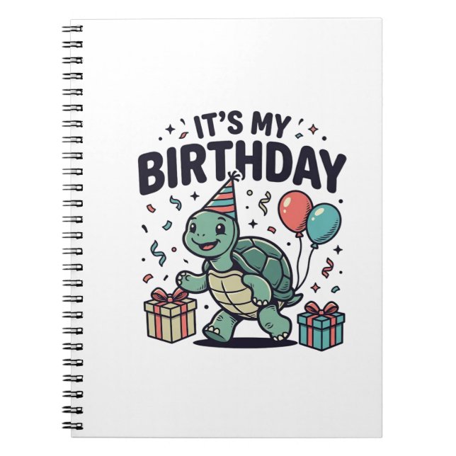 Cuaderno Diseño vectorial de fiesta de cumpleaños de tortug (Frente)