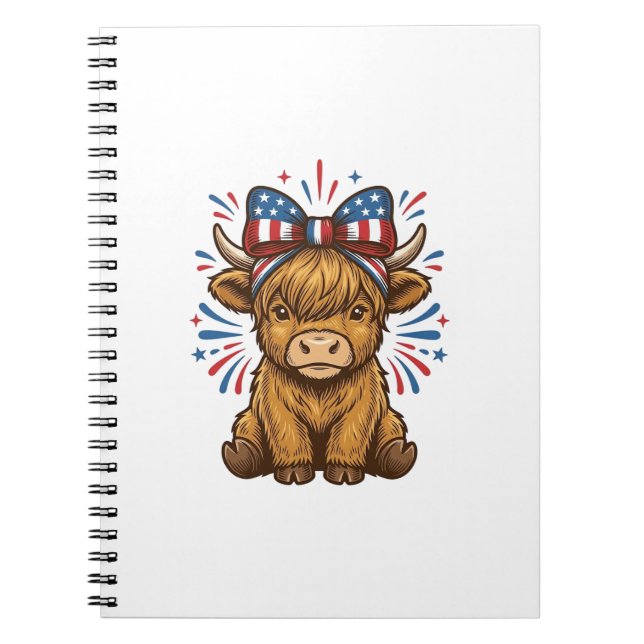 Cuaderno Diseño vectorial de vaca de las Highlands patrióti (Frente)