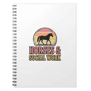 Cuaderno Diseño vectorial retro puesta de sol caballos y tr