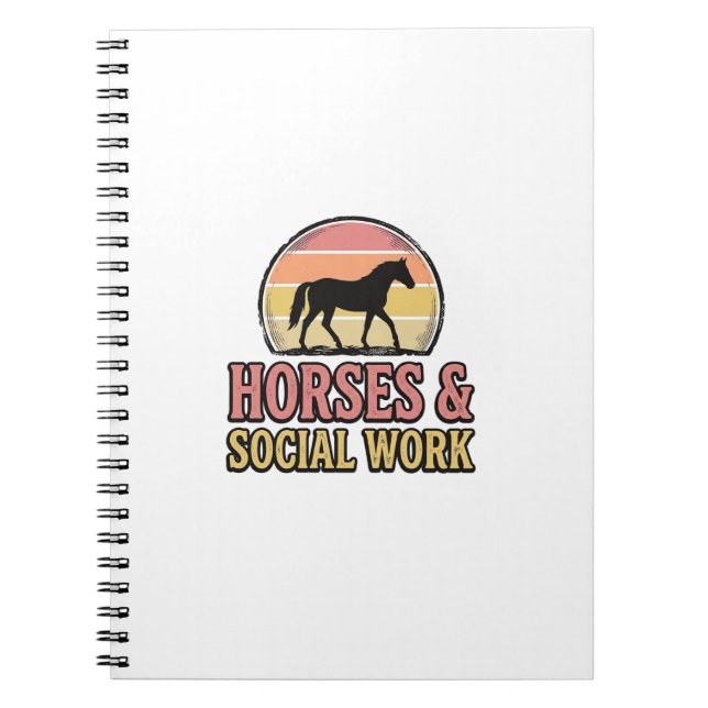 Cuaderno Diseño vectorial retro puesta de sol caballos y tr (Frente)