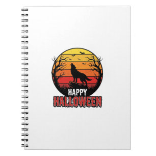 Cuaderno Diseño vectorial vintage de lobo aullador feliz Ha