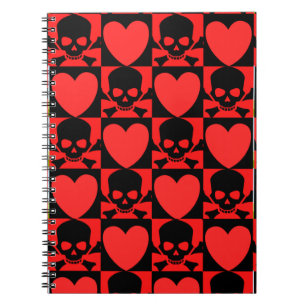 Cuaderno Diseños con cráneos y corazones de vuelta a la esc