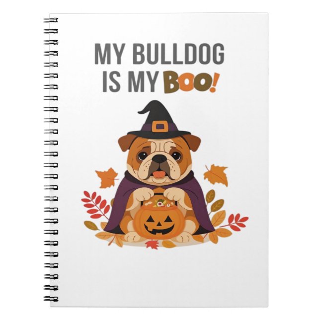 Cuaderno Disfraz de Halloween bulldog Mi Bulldog es mi novi (Frente)