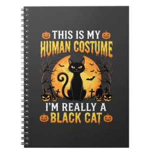 Cuaderno Disfraz humano de Halloween Cementerio de gato neg