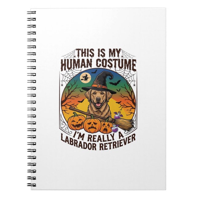 Cuaderno Disfraz Humano Labrador Retriever Bruja de Hallowe (Frente)