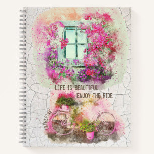 Cuaderno Disfruta Del Paseo   Bicicleta acuarela con flores