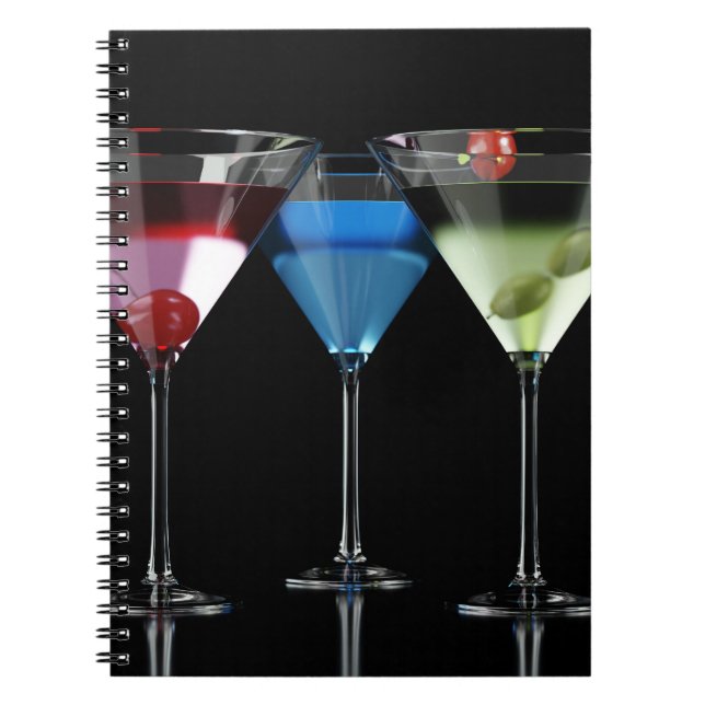 Cuaderno Distintos cócteles con gafas de martini en negro (Frente)