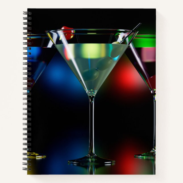 Cuaderno Distintos cócteles en gafas de martini con luces (Anverso)