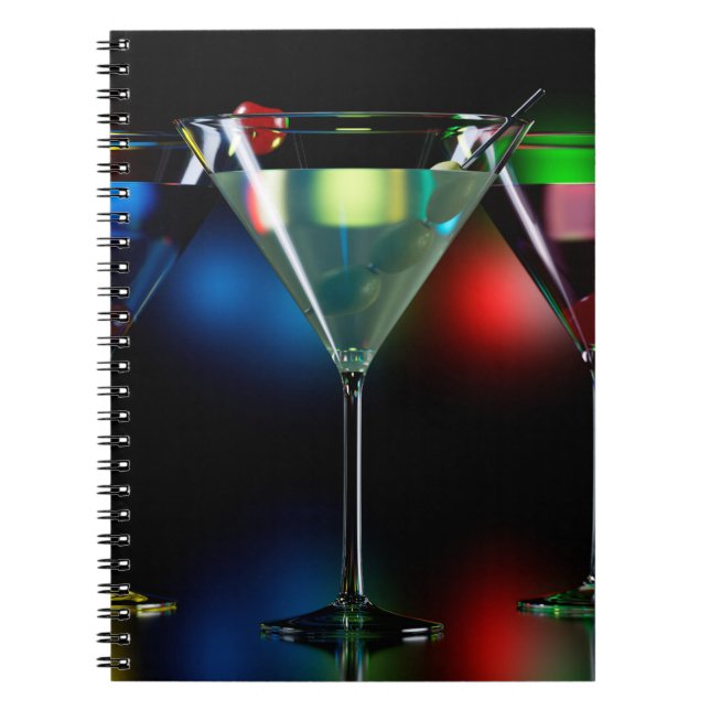 Cuaderno Distintos cócteles en gafas de martini con luces (Frente)