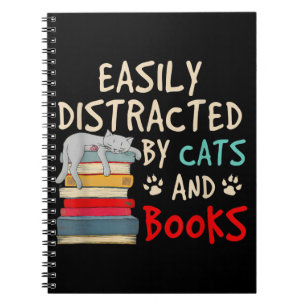 Cuaderno Distracción fácil por gatos y libros   Gato grac