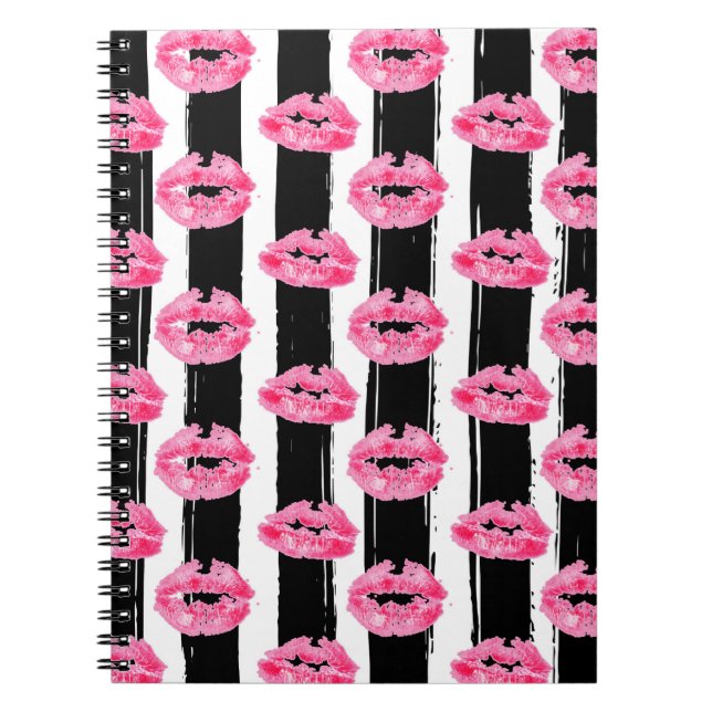 Cuaderno Distribuidor de labiales Labios rosados beso Rayas (Frente)