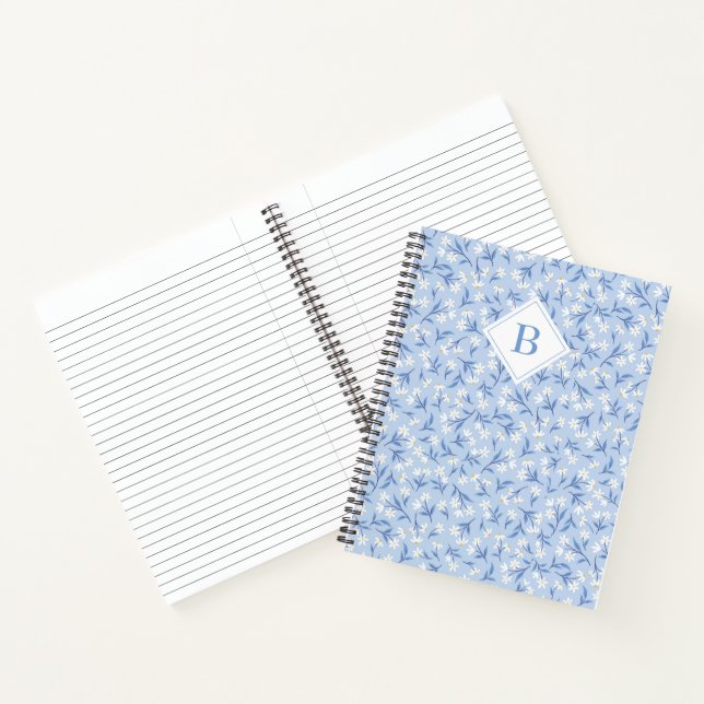 Cuaderno Ditsy Daisy Floral Monograma Periwinkle Azul (Interior)