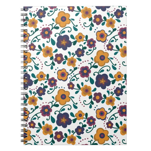 Cuaderno Ditzy retro daisy de arte popular de los años 70 e (Frente)