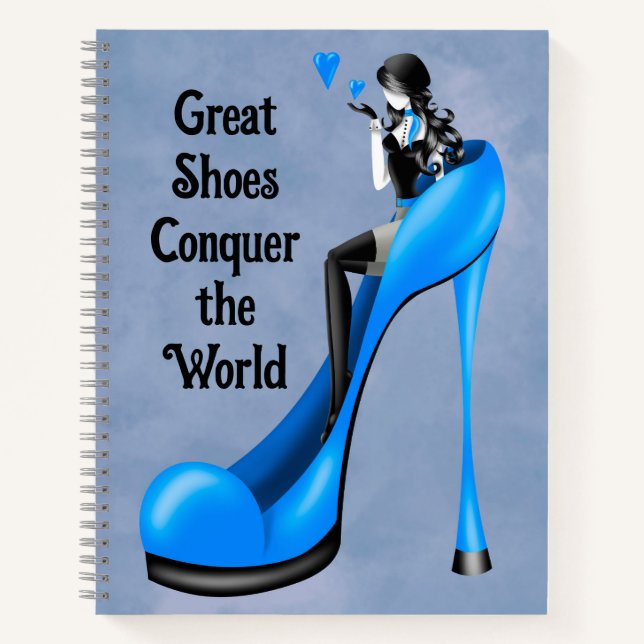 Cuaderno Diva de la moda en azul de tacón alto (Anverso)