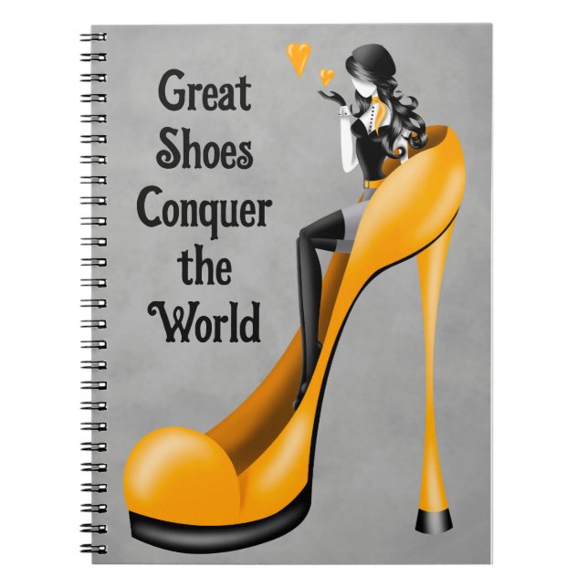 Cuaderno Diva de la moda en tacón de aguja amarillo (Frente)