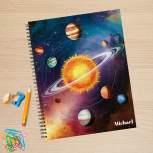 Cuaderno Diversión, espacio exterior fresco, planetas, sol,