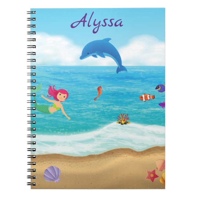 Cuaderno Diversión personalizada en Sun Mermaid Dolphin Bea (Frente)