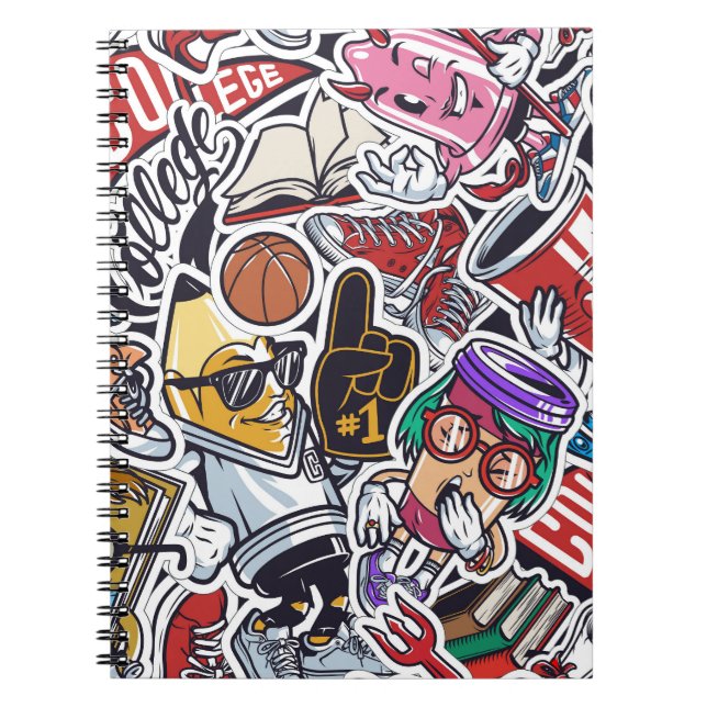 Cuaderno Diversión universitaria, colorido patrón de cosech (Frente)