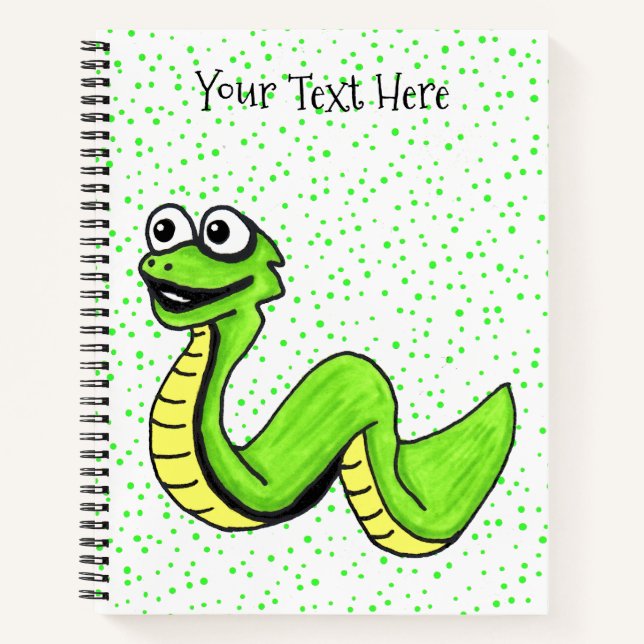 Cuaderno Divertida feliz brillante serpiente verde amarilla (Anverso)