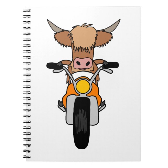 Cuaderno Divertida vaca Highland montando un Personalizado  (Frente)