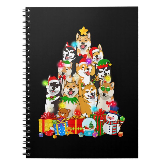 Cuaderno Divertido árbol de navidad chiba inu ilumina a per (Frente)