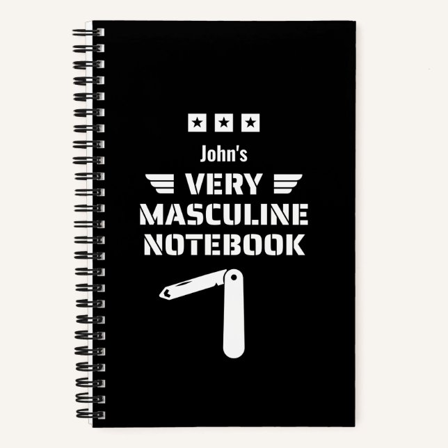 Cuaderno divertido blanco y negro muy masculino (Anverso)