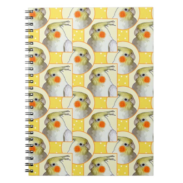Cuaderno Divertido Cockatiel Mascota de pájaro patrón blanc (Frente)