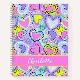 Cuaderno Divertido Colorido Corazones Rosado Morado Brillan