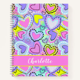 Cuaderno Divertido Colorido Corazones Rosado Morado Brillan
