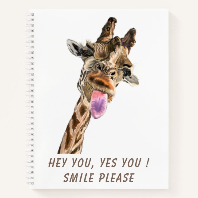 Cuaderno divertido con jirafa juguetona - Sonrisa (Anverso)