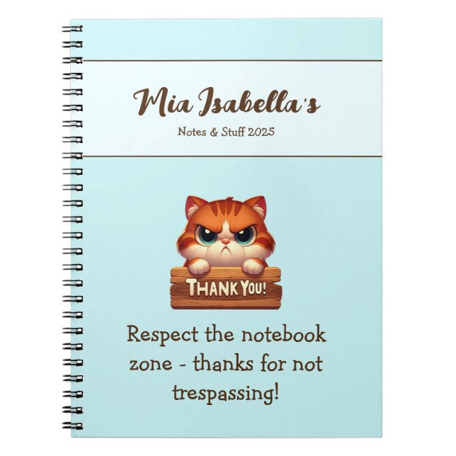 Cuaderno divertido de gato de agradecimiento priva (Frente)
