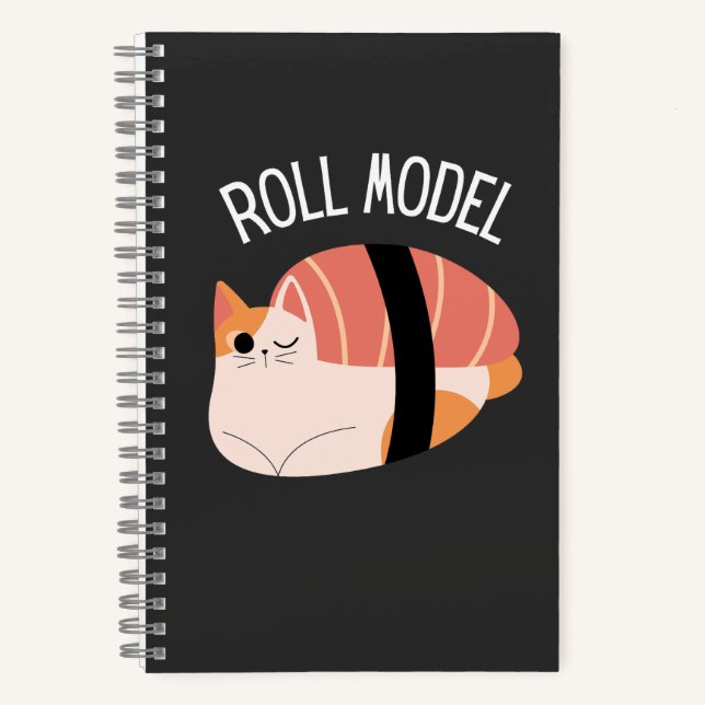 Cuaderno divertido de gato de sushi 'Roll Model' (Anverso)